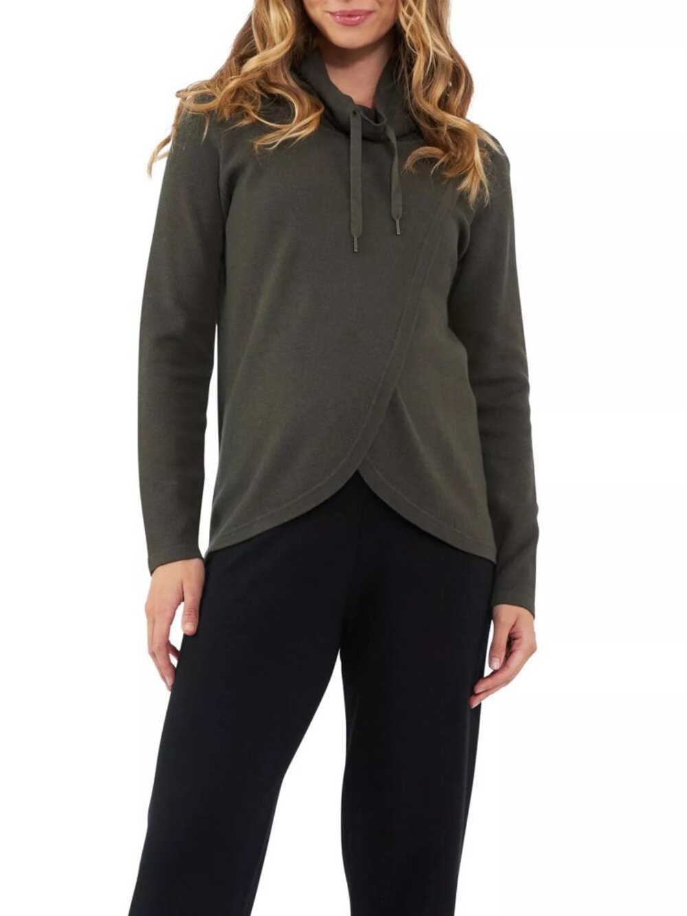 Ripe Maternity Cassie Cross Over Nursing Knit Sweater Olive XS